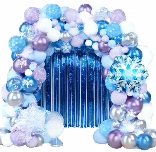 Set of 148pcs Snowflake Balloons Party Decorations Latex Balloons with Snowflake Foil Balloon and Blue Streamers for Baby Shower Birthday Foil Fringe Curtain Backdrop Birthday Party Decor Supplies