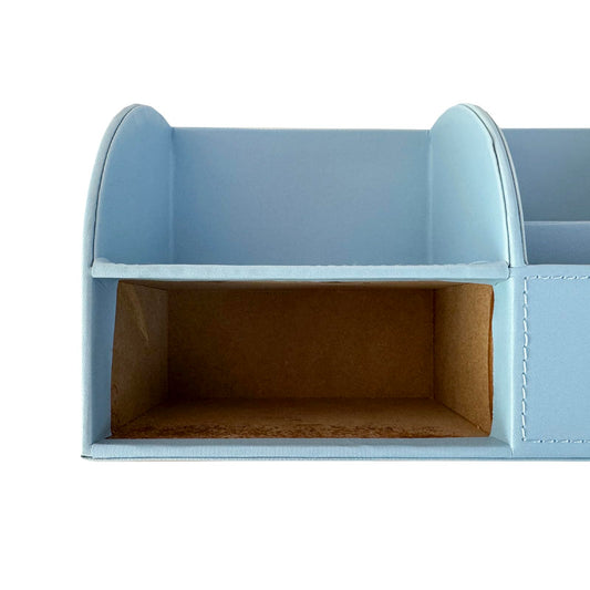 UnionBasic Desk Organizer - Multifunctional Leather Desktop Pen Holder Storage Box - Business Card/Pen/Pencil/Mobile Phone/Stationery Holder, Blue