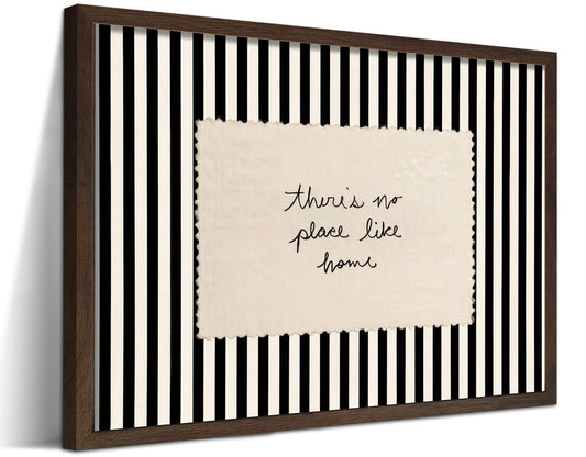 Minimalist Modern Framed Wall Art, Vintage There's No Place Like Home Typography Quote Prints, Black and White Stripe Poster in Wood Frame, Inspirational Picture for Entryway 8x10 inch