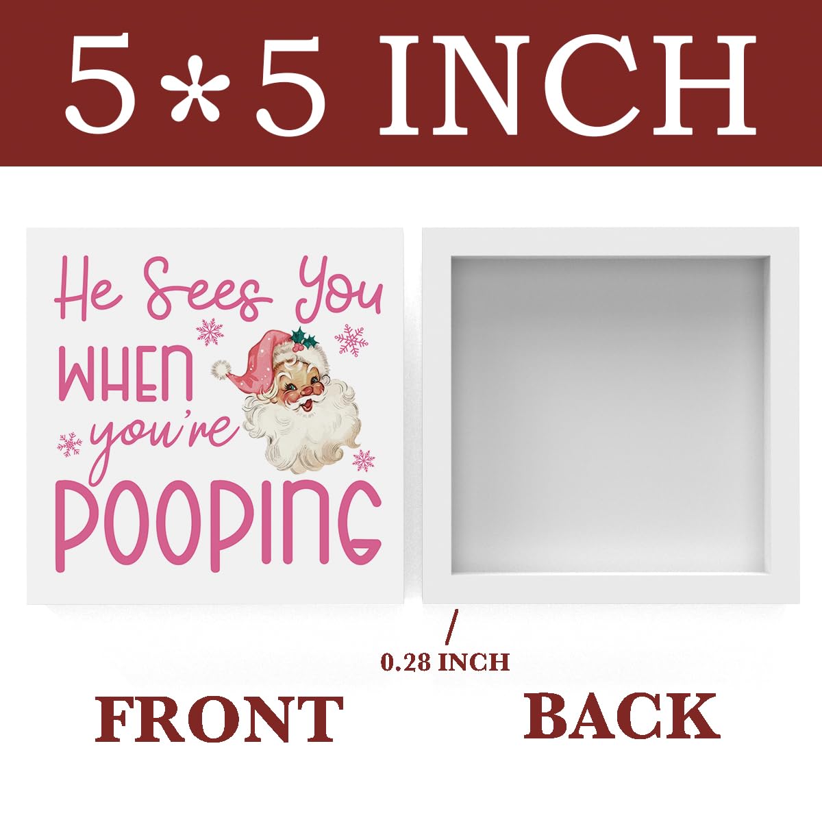 Funny Christmas Bathroom Decor, Pink Christmas Decoration, Funny Gift Decorations for Bathroom, Wooden Box Sign for Home Farmhouse Office Living Room Table Shelf Tiered Desk Decor