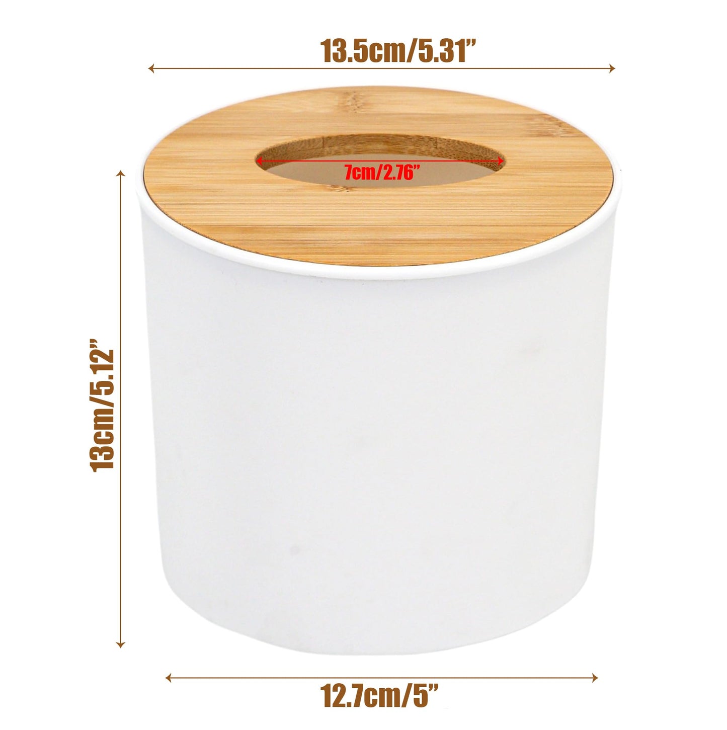 Bamboo Lid Round Tissue Holder Box 5x5'' – Decorative Toilet Paper Roll Dispenser & Dryer Sheet Case – Space-Saving Wood Organizer for Bathroom - for Paper Rolls Under 5 inches only