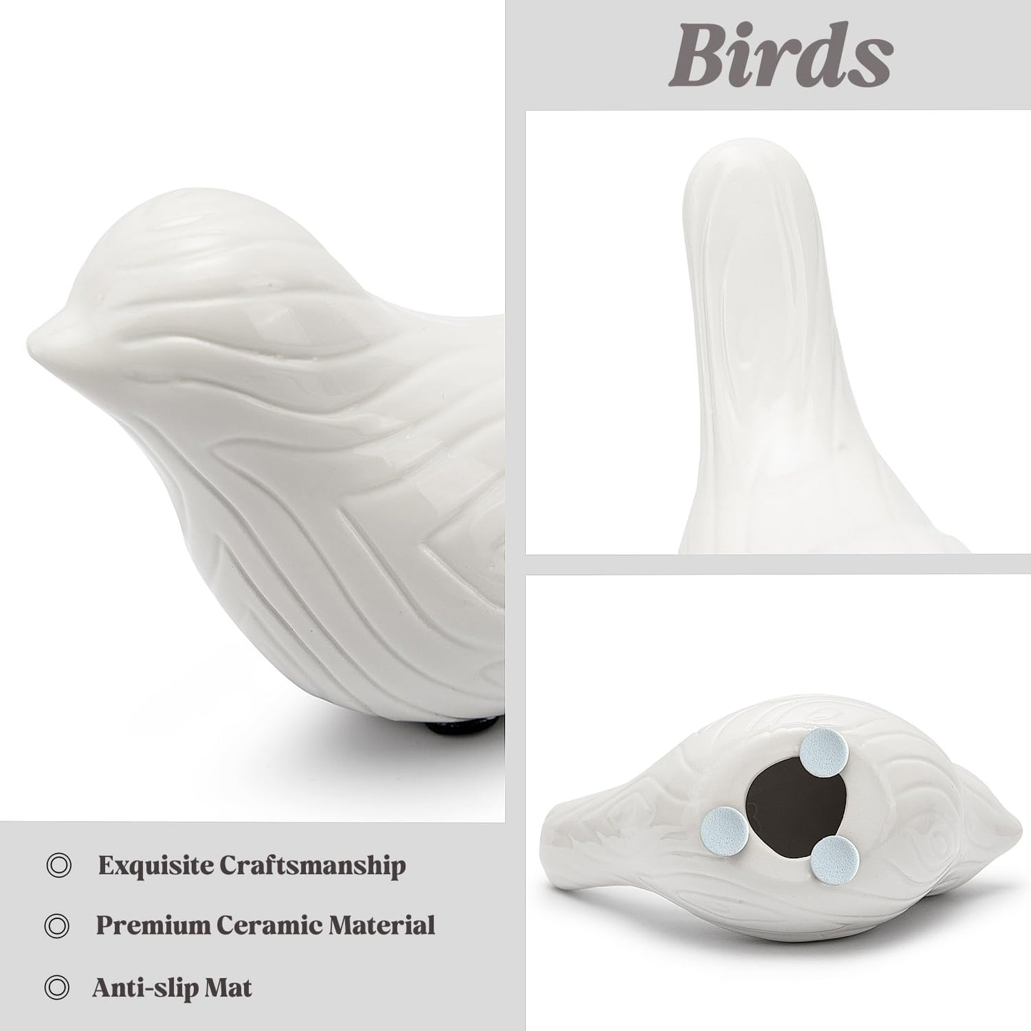 FANTESTICRYAN Set of 2 Small Ceramic Birds Statue, Home Decor Modern Style Animal Sculptures, Decorative Figurine Ornaments for Office Desktop, Bookshelf, Coffee Table, Bedroom, Living Room, Cabinets