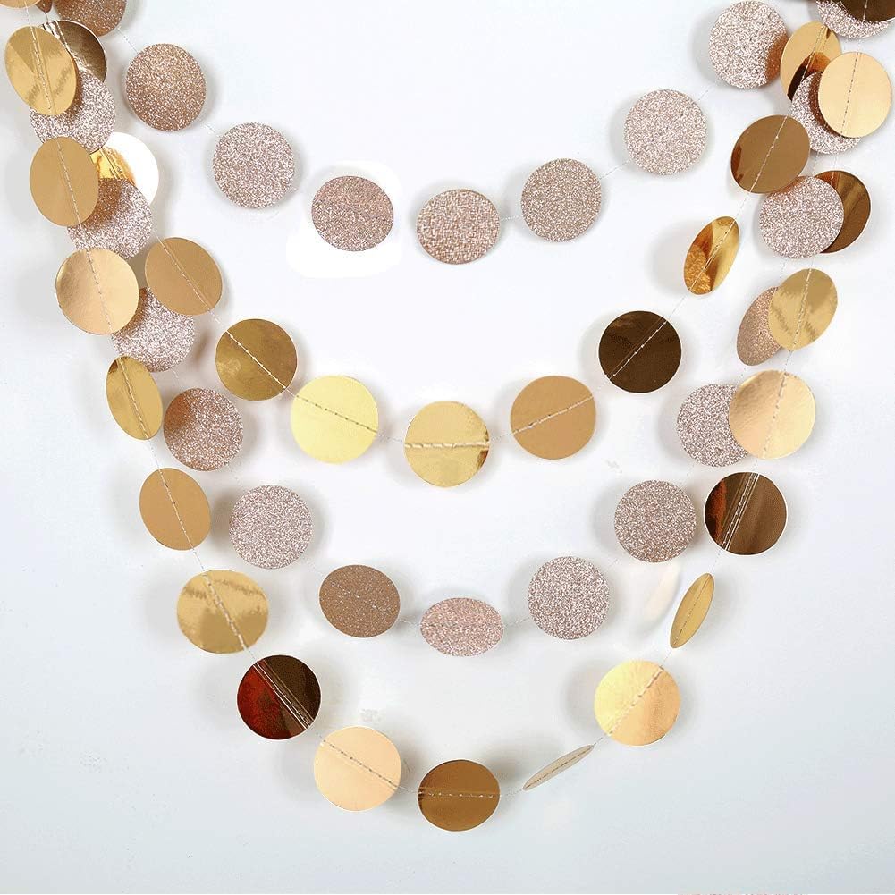Cheerland Gold Party Decorations Circle Garlands Gold Birthday Decorations Banner Hanging Streamer Backdrop Decor for Bday Bridal Bachelorette EID Graduation NYE New Year Eve Party Supplies