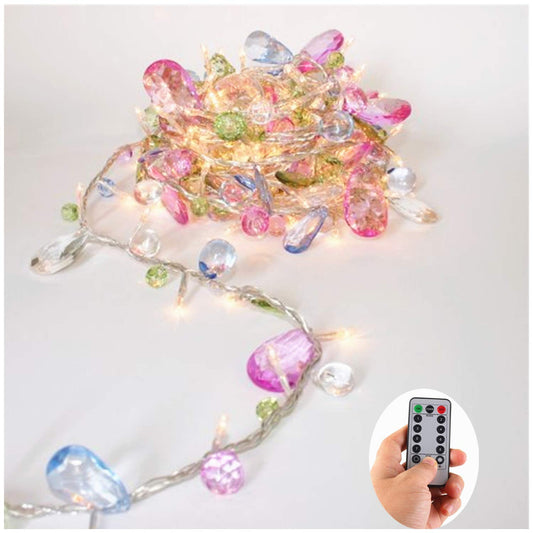 DealBeta Battery Operated Fairy String Lights, Acrylic Gems Jewels String Lights with Remote 8 Modes Timer Function,30 Warm White LED Battery Powered Fairy Lights for Bedroom Party Decor