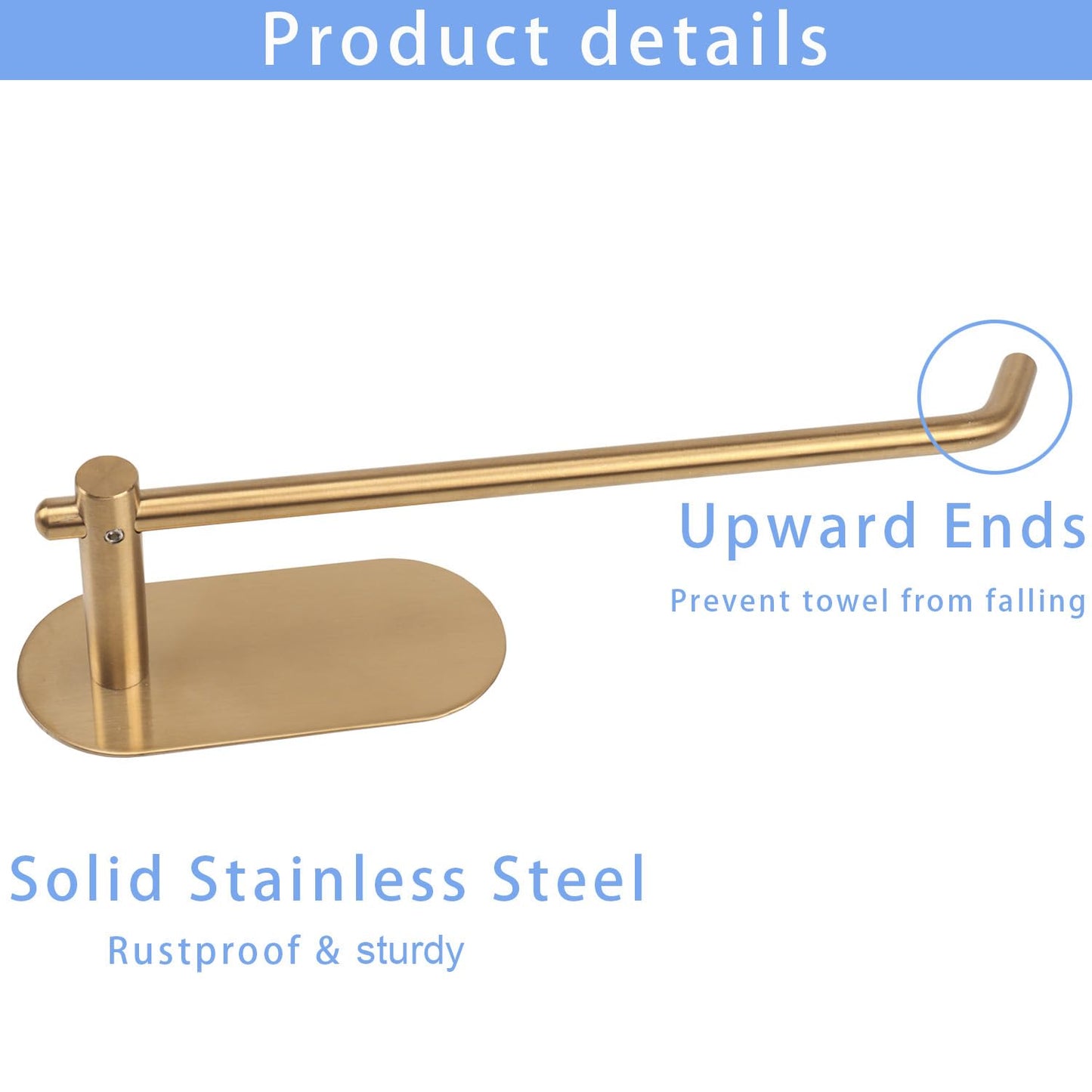 TocTen Hand Towel Holder/Towel Ring, No Drilling Stick on Wall Hand Towel Bar, SUS 304 Stainless Steel Hand Towel Rod, Strong Self Adhesive Hand Towel Rack/Hanger for Bathroom Kitchen (Brushed Gold)