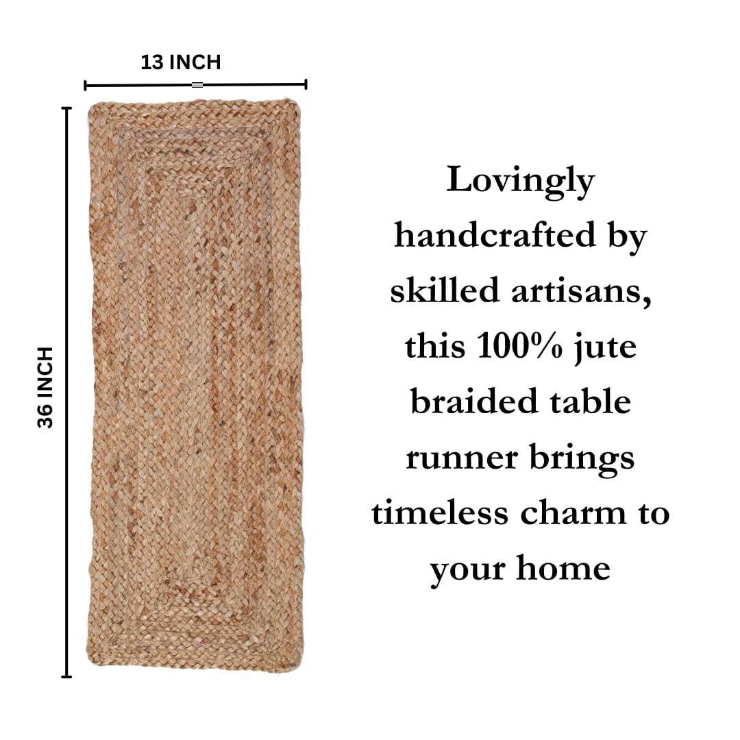 Savi Home Farmhouse Jute Burlap Table Runner 36 Inches Long, Organic Eco-Friendly Rustic Vintage Dining Table Runner, 13x36 Natural Jute Braided Table Runner