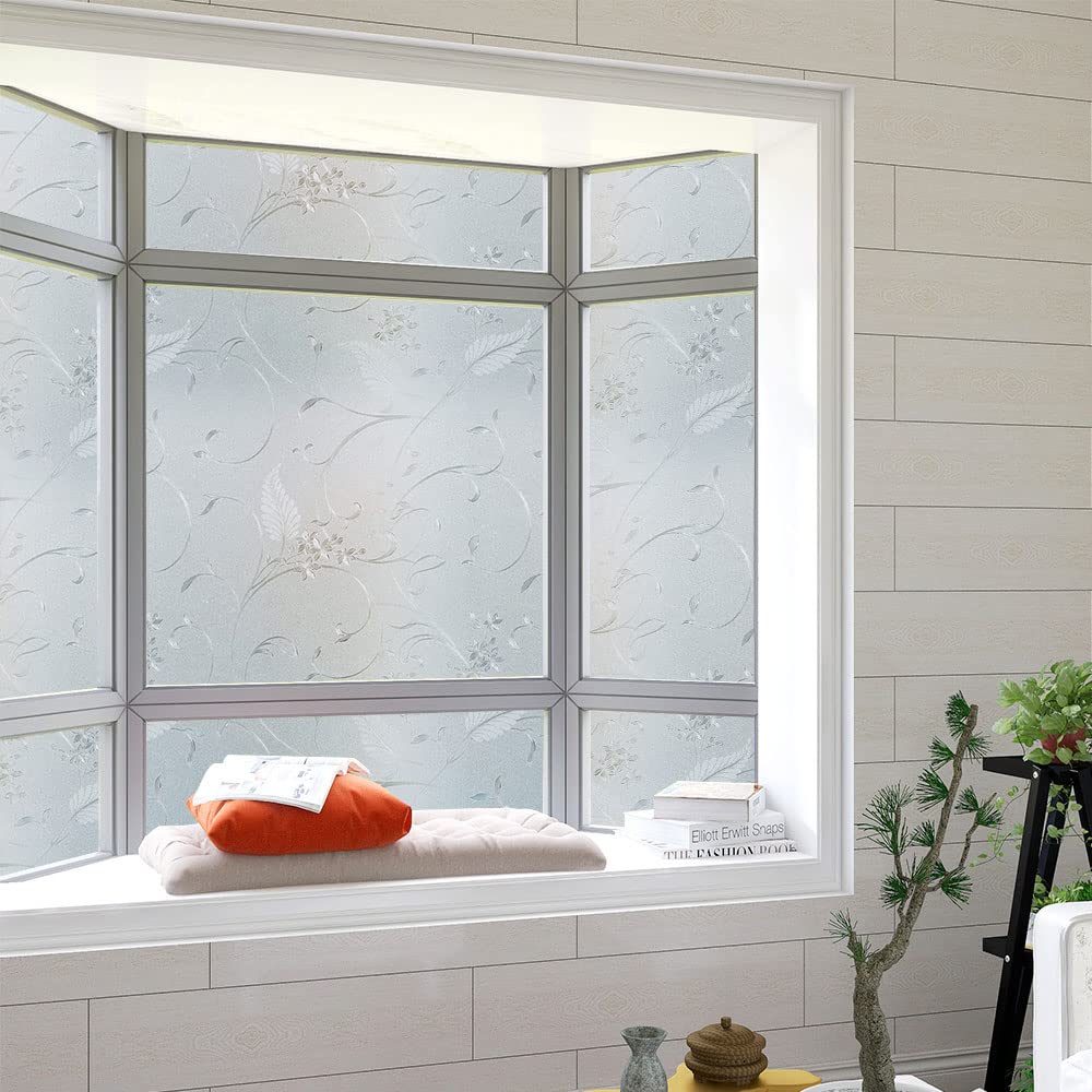 Frosted Privacy Glass Window Film, Vinyl Decorative Window Decals, Static Clings No-Glue Removable Window Film for Home Bathroom Living Room (35.4 x 78.7 inch)