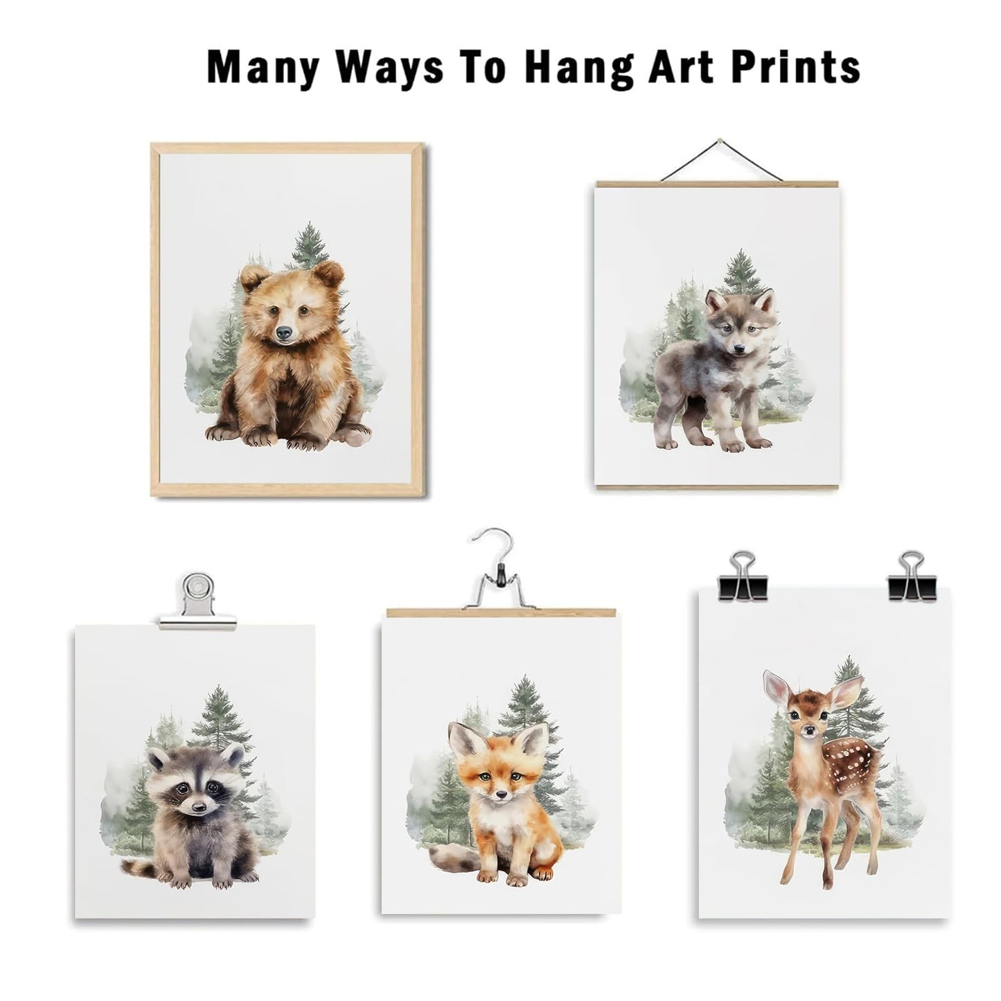 Aroutde 6Pcs Woodland Animal Canvas Wall Art Funny Nursery Room Decor Rabbit Bear Deer Fox Prints Baby Animal Bedroom Picture for Boy Girl Playroom Decoration (8x10 Inch, Unframed)