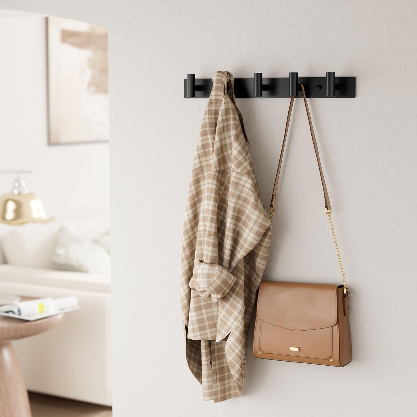 GWAAZXGZ Black Wall Mounted Coat Rack – 5 T-Shaped Pegs for Hats, Bags & Towels, Heavy-Duty Metal Rail for Entryway, Bathroom, Closet, Bedroom (1 Pack)