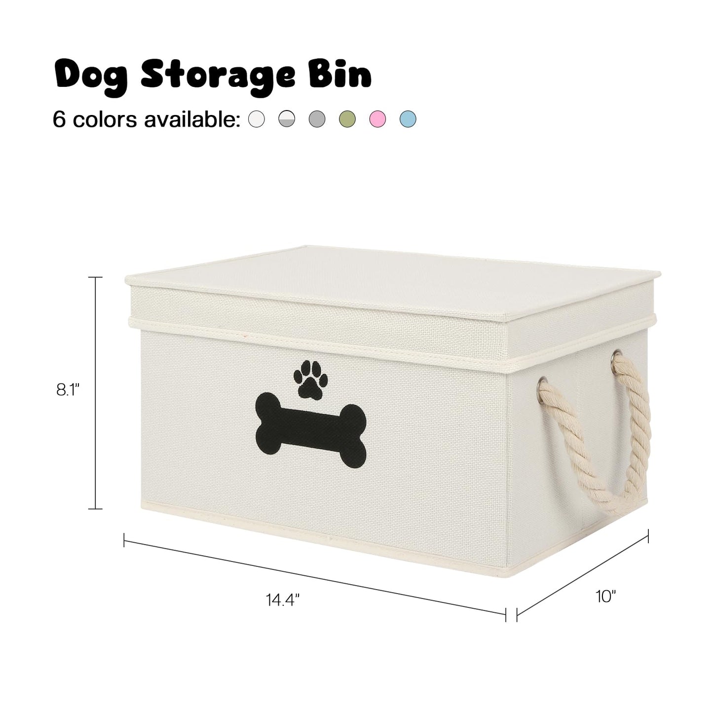 GreenPetopia Dog Toy Basket with Lid, Dog Basket for Toys, Dogs Toy Box with Cotton Rope Handles, Collapsible Storage Bins for Pet Toys, Dogs Storage Organizer, Beige