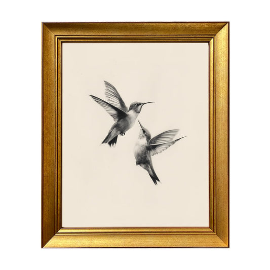 Vintage Hummingbirds Sketch Painting Gold Framed Wall Art Two Birds Pictures Wall Decor Farmhouse Canvas Print Artwork for Living Room Bedroom Home Decor