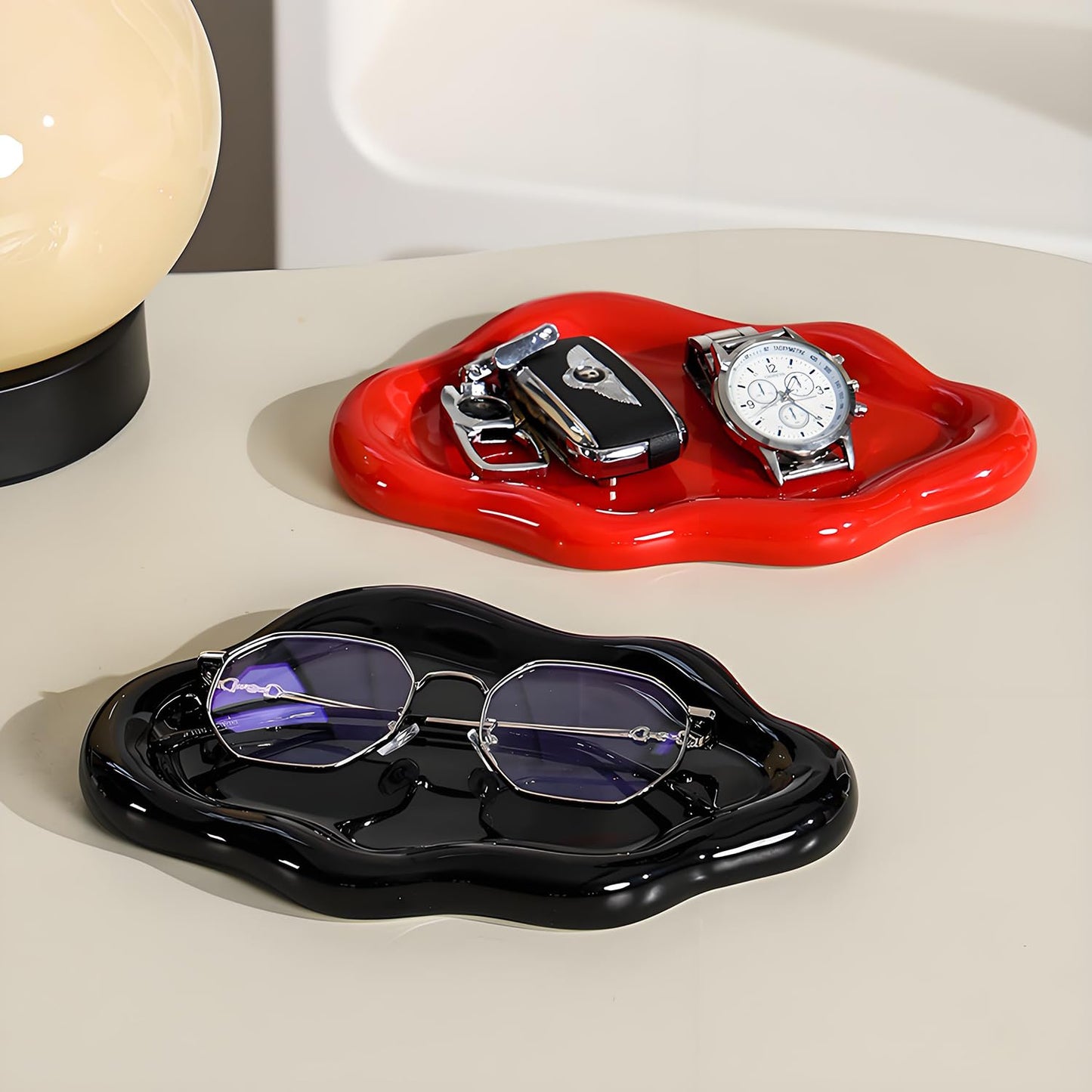 Ceramic Jewellery Dish Trinket Dish Jewelry Tray Cloud Shape Tray Perfume Tray Rings/Earrings/Bracelets/Watch/Keys Tray for Valentine's Day//Mother's Day/Birthday Gift (Black)