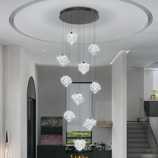 Shial Lighting 10-Lights LED Staircase Chandelier Modern Foyer Chandeliers Large Chandelier for High Ceilings,Crystal Pendant Light for Living Room Stairwell Dining Room Entryway