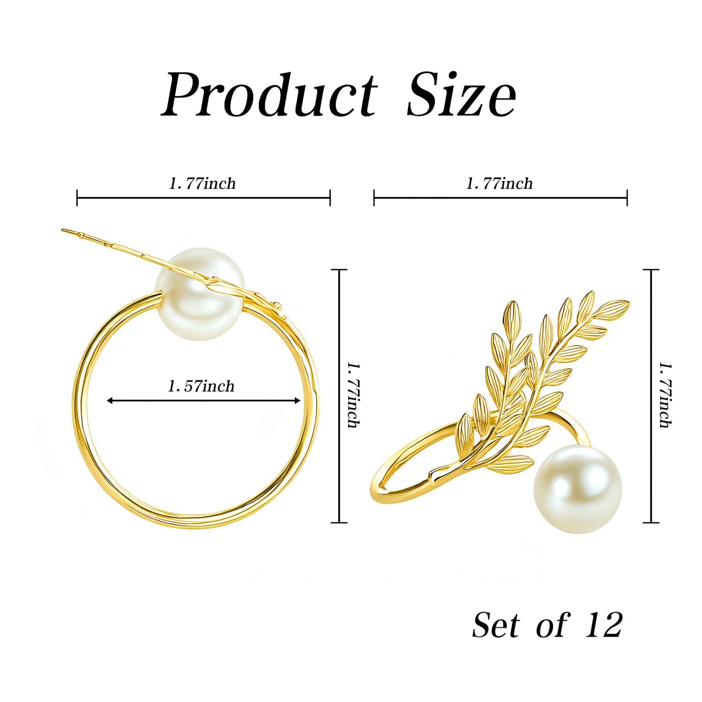 FrutPunch Gold Napkin Rings, Metal Wheat Ear Pearl Shaped Napkin Rings Set of 12, Suitable for Family Dinner, Wedding, Party, Table Decoration, Christmas