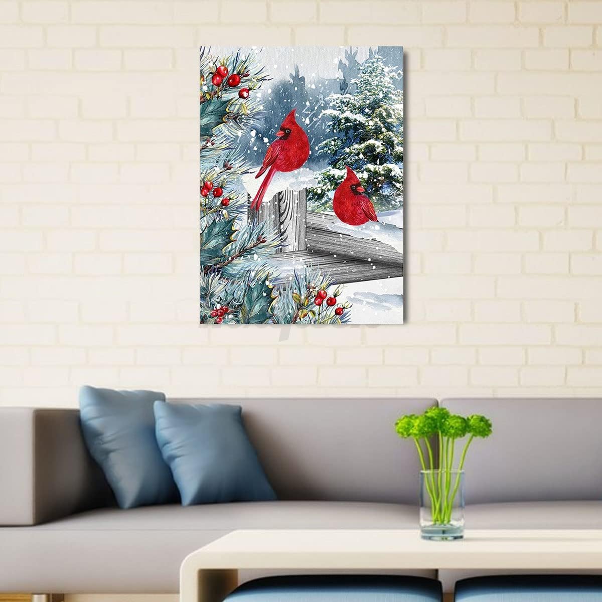 BOHADIY Winter Cardinal Christmas Diamond Art Painting Kits for Adults - Full Drill Diamond Art Paintings for Beginners, Round 5D Paint with Diamonds Gem Art Painting Kits DIY Adult Crafts 12x16inch