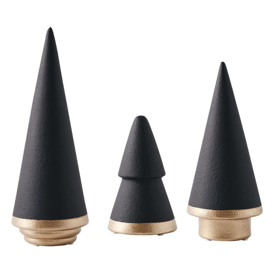 KiaoTime Halloween Simple Elegant Ceramic Christmas Tree Tabletop Counter Centerpiece Mantel Shelf Home Decor Accents Xmas Christmas Tree Decoration Ornament, Black Color(Complete Set of 3 (Black))