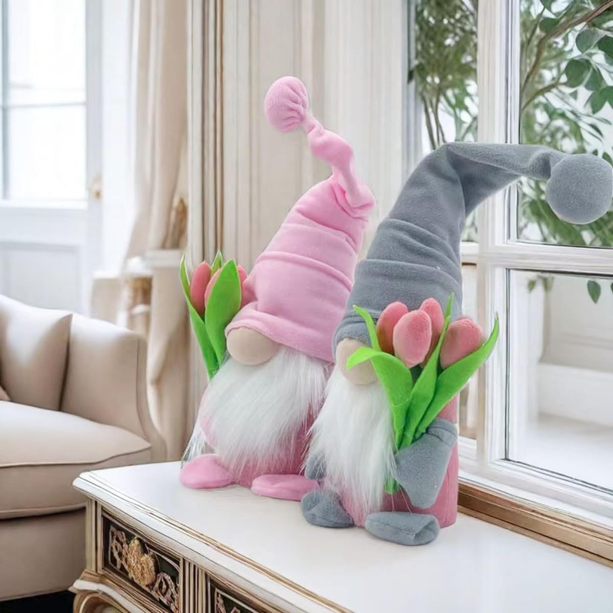 ALYRMEI Gnome Plush Decorations Gift, 15 inch Gnome Decorations for Home,Spring Gnomes Plush for Tiered Tray Decor, Swedish Gnomes Mother's Day Decoration Home Tabletop Elf Doll,Grey