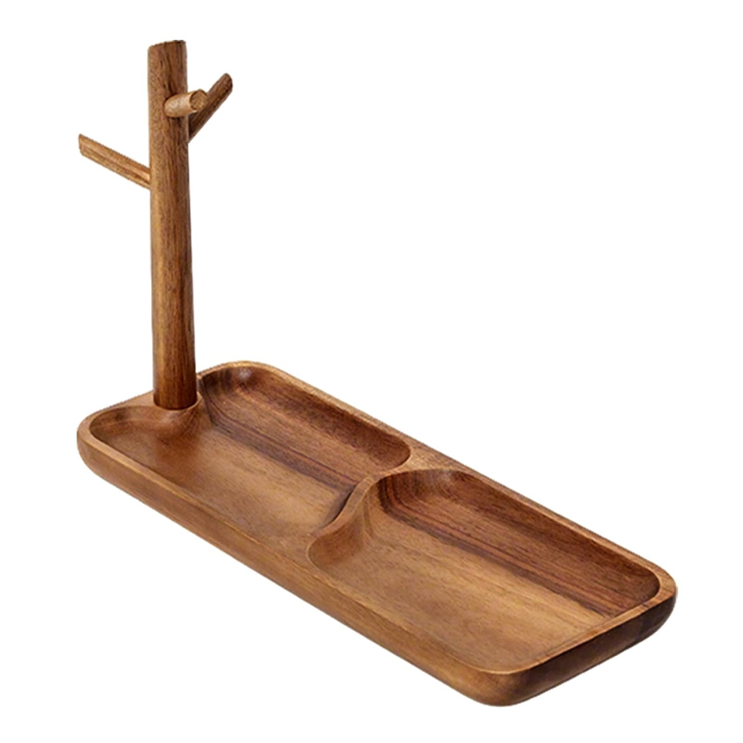 HODAKJUE Wooden Jewelry Stand, 2-in-1 Entryway Key Tray & Desk Organizer, Multi-Compartment Vanity Jewelry Holder, Solid Wood Entryway Organizer for Necklaces, Rings, Earrings, Minimalist Home Decor