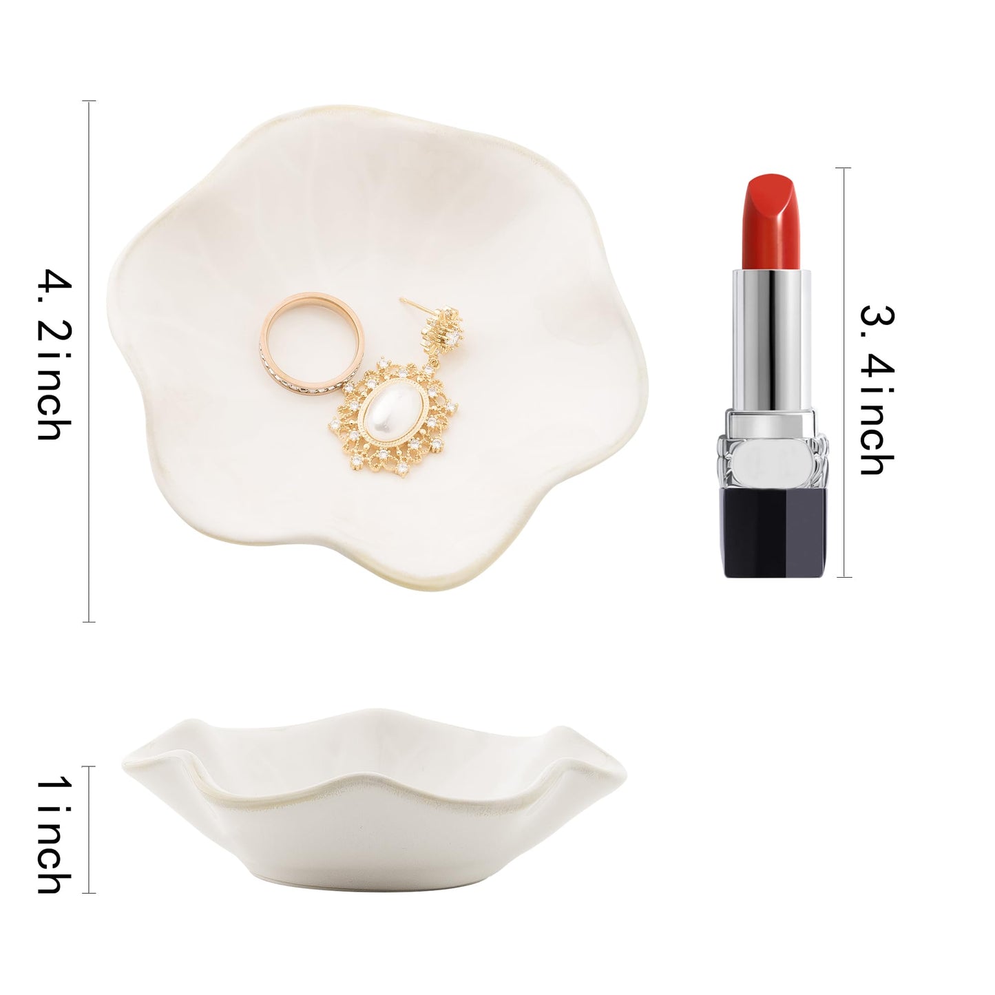 QNMUSUNC Ceramic Ring Dish, Jewelry Dish Holder, Small Trinket Tray Plate for Earrings Rings Necklaces Keys, for Mom Friend Sister (White Surface)