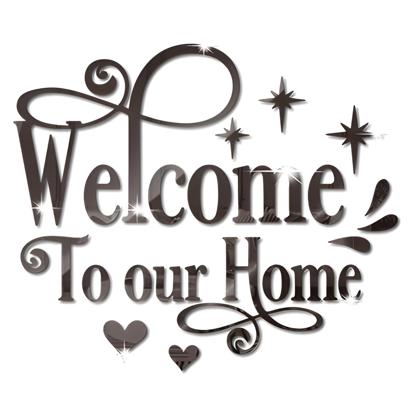 INCAUCA Welcome to Our Home Wall Decor Sticker, Home Acrylic 3D Mirror Wall Decal, Removable Art Letter Sign, Wall Door Quote Decoration DIY for Living Room Bedroom Sofa TV Background (Black)