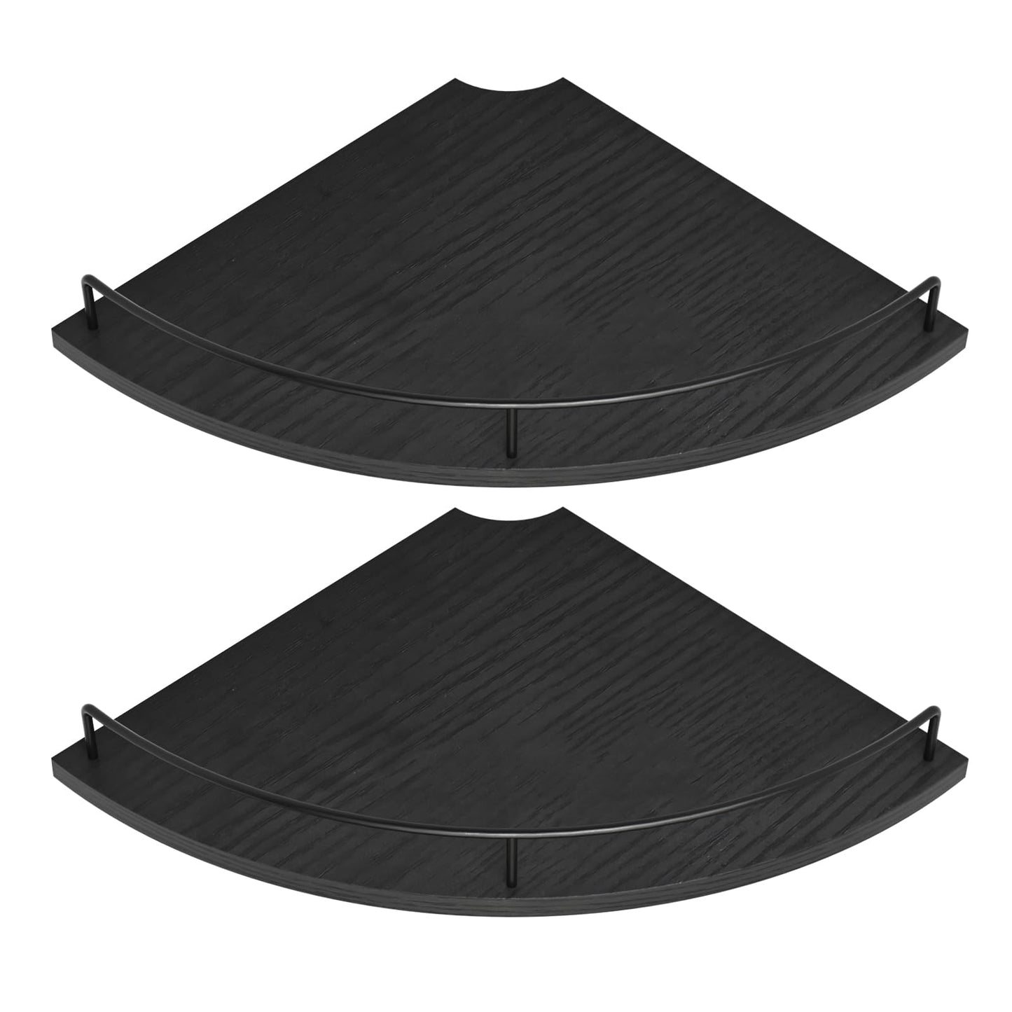 FNBAR Corner Floating Shelves, Rustic Brown Wood, Set of 2, Wall Mount Storage with Guardrail for Bathroom Kitchen Living Room (Black)