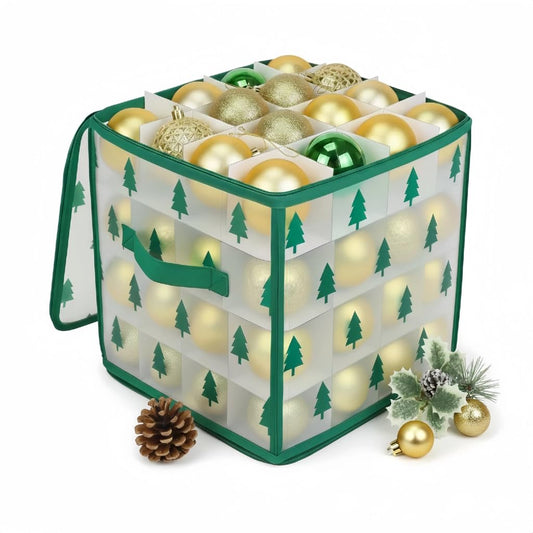 Christmas Ornament Storage Box, Christmas Tree Ornament Organizer, Hard Plastic Storage Container with Dividers, Clear Design Waterproof Case for 3" Seasons Balls