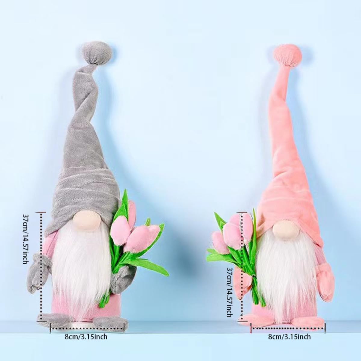 ALYRMEI Gnome Plush Decorations Gift, 15 inch Gnome Decorations for Home,Spring Gnomes Plush for Tiered Tray Decor, Swedish Gnomes Mother's Day Decoration Home Tabletop Elf Doll,Grey