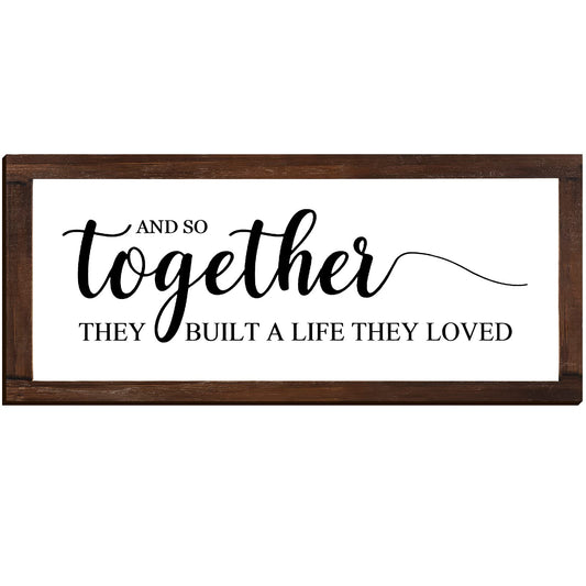 Jetec Farmhouse Wall Decor Rustic Modern Framed Hanging Plaque Together They Built a Life They Loved Sign 14 x 6.4 Inches Wooden Signs for Home Love Decorations