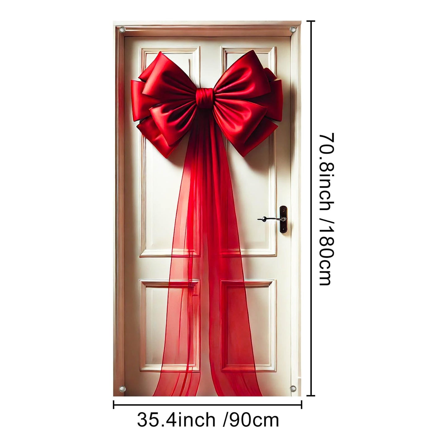 BlissYard Giant Red Bow Christmas Door Cover 35x71 Inch Holiday Entry Banner for Front Door Indoor Outdoor Winter Backdrop Wall Hanging Décor