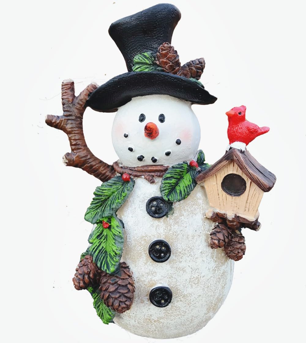 Gishima Snowman Decorations Indoor Snowman Figurines Decor Holiday Winter Ornament Christmas Figurines Table Decorations Gifts (Holding Cardinal)