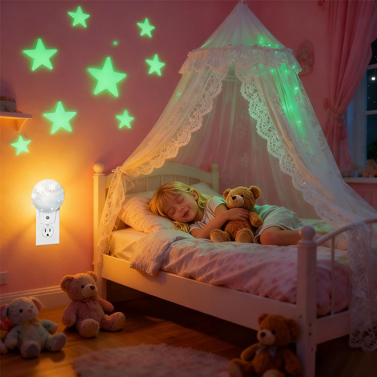 Olikked Plug-in Winter Wonder Snowflake Scene Night Light Snowy Landscape Nightlight with Dusk to Dawn Sensor, Auto On/Off 0.5W Energy-Saving LED Lighting for Men Women Boys Girls Gift