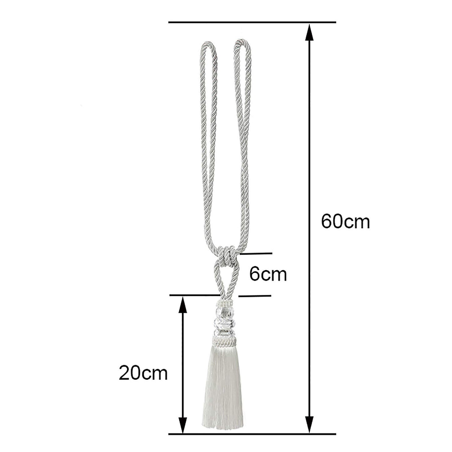 Fenghuangwu Tassel Curtain Tiebacks Handmade Curtain Tie Backs, Elegant Crystal Curtain Holdbacks for Home Office Decor (White, 2P)