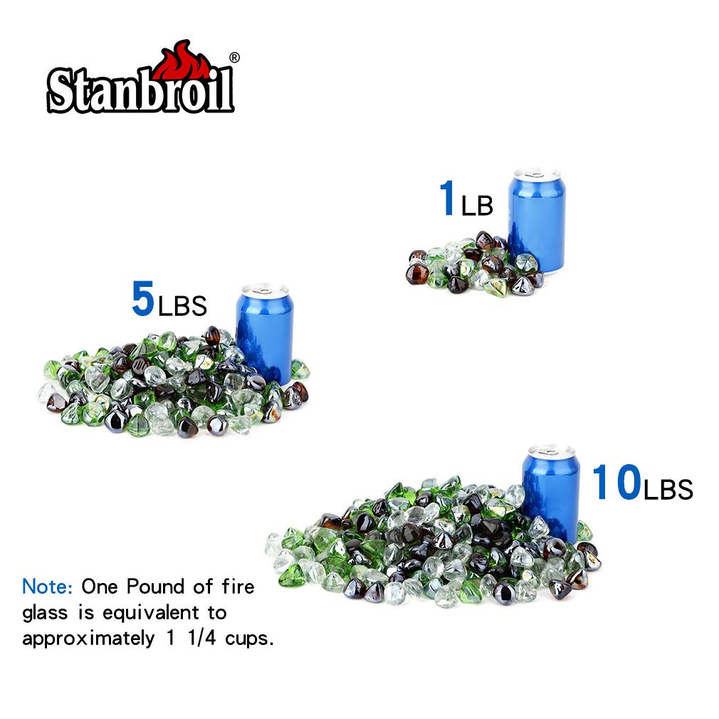 Stanbroil 10-Pound Blended Fire Glass Diamonds - 1/2 inch Fire Glass Blended Emerald Green, Crystal Ice, Amber Luster for Indoor and Outdoor Gas Fire Pits and Fireplaces
