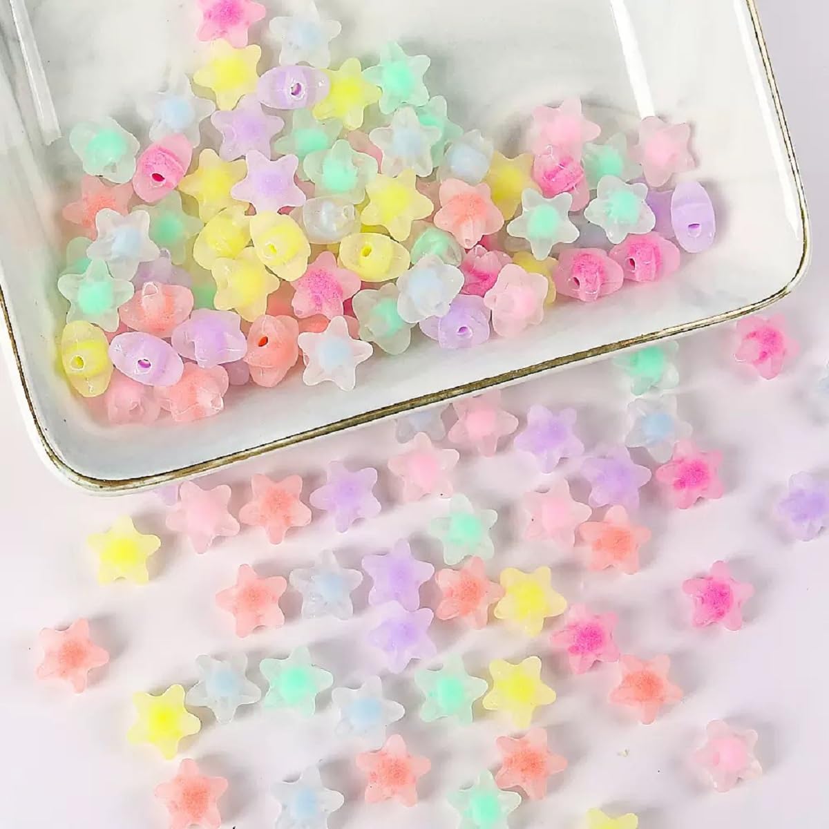 MoMolly 200 Pcs Beads for Crafts with Holes Pony Frosted Acrylic Filler Spacer Beads Bulk Star Shape for DIY Crafts Decoration and Jewelry Making