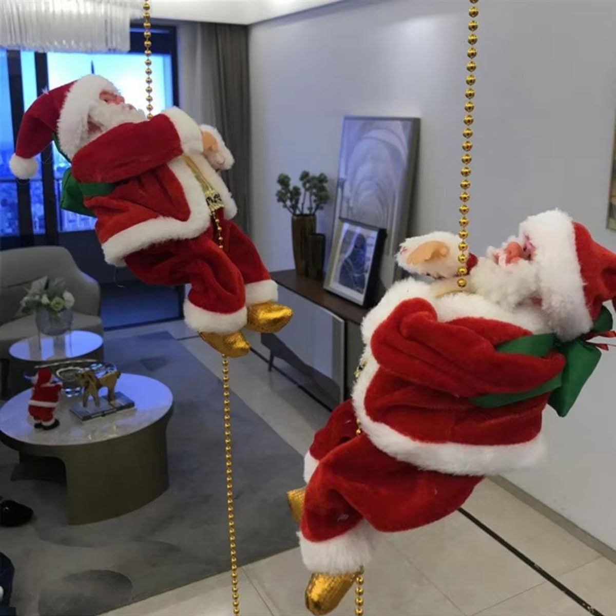 Climbing Santa with Music, Electric Santa Climbing Rope Battery Operated Climbing Santas Claus, Climbs Up and Down, Home Decoration for Parties