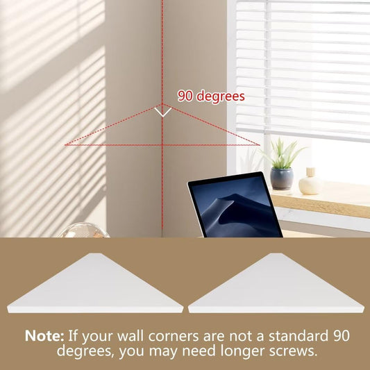 evron Corner Mounting Shelf Set of 2 – Easy to Install Floating Wall Shelves with Wood Grain Finish, Durable and Waterproof ABS Plastic for Kitchen, Bathroom, Living Room Home Décor