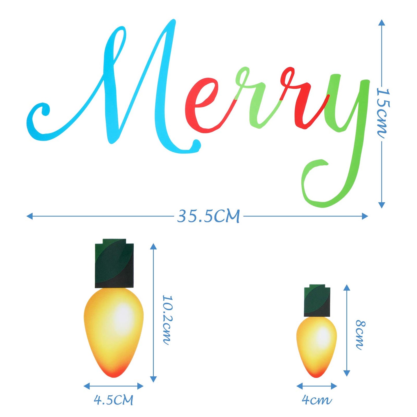 91 Pieces Christmas Wall Stickers Christmas PVC Merry Christmas Lights Bulb Wall Decals for Christmas Decoration