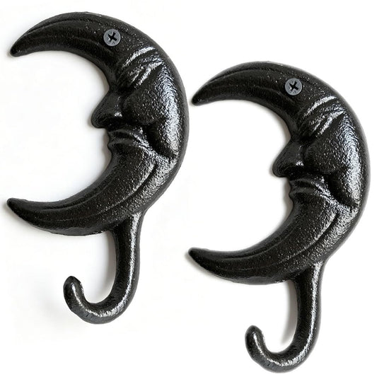 TANGAN Cast Iron Hook, 2Pcs Heavy Duty Vintage Cast Iron Hooks with Screws Hanging, Antique Decorative Wall Hooks Hanger for Coat, Scarf, Bag, Towel, Key, Cap (Moon Shape)
