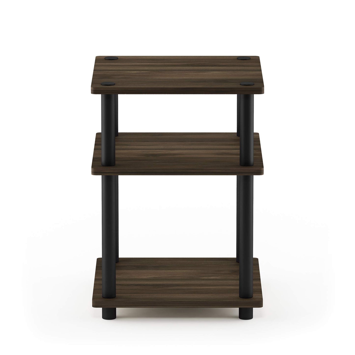 Furinno TURN-N-TUBE Side Table, 3-Tier Square Modern End Table, Open Shelves Nightstand, Night Stand, Bedside Table, Easy Assembly, for Living Room, Bedroom, Columbia Walnut