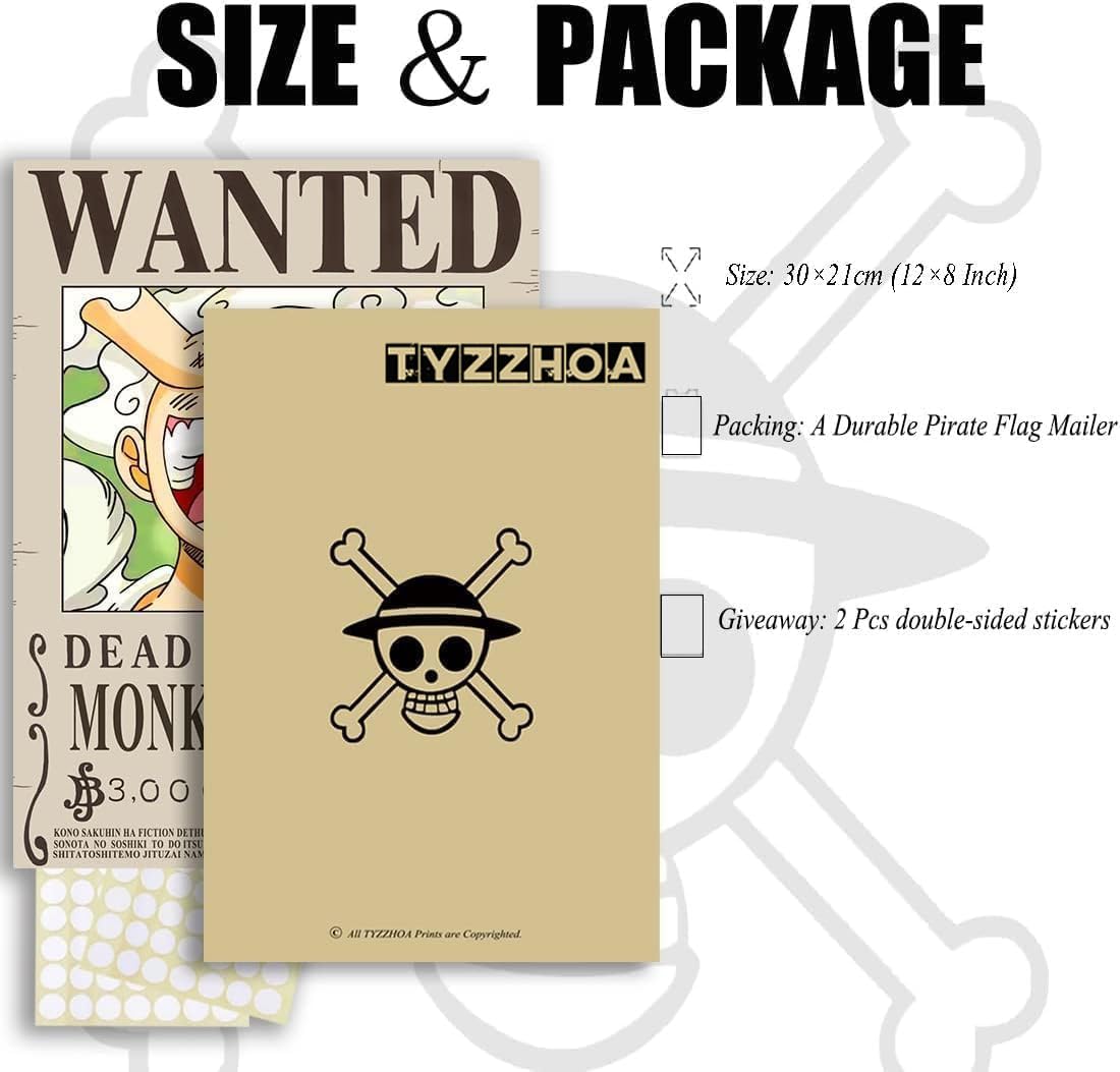 TYZZHOA 25PCS Anime [OP] Wanted Posters 30×21cm, New Bounty Edition, Straw Hat Pirates Crew Nika Luffy 3 Billion, Zoro, Sanji, [OP] Anime Gifts