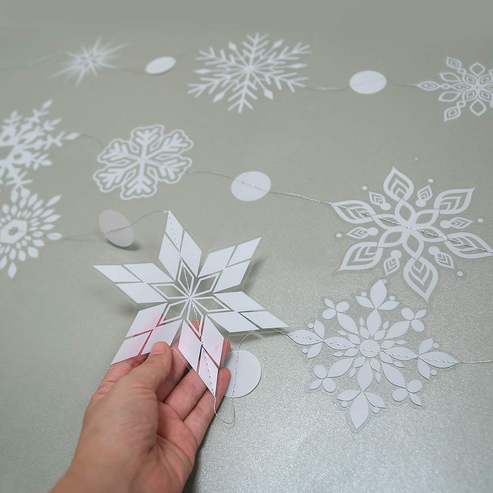 Decor365 Snowflake Garland Winter Wonderland Decorations White Snow Flake Garlands Hanging Snowflake Decorations from Ceiling Classroom Winter Decor Christmas Frozen Birthday Party Backdrop