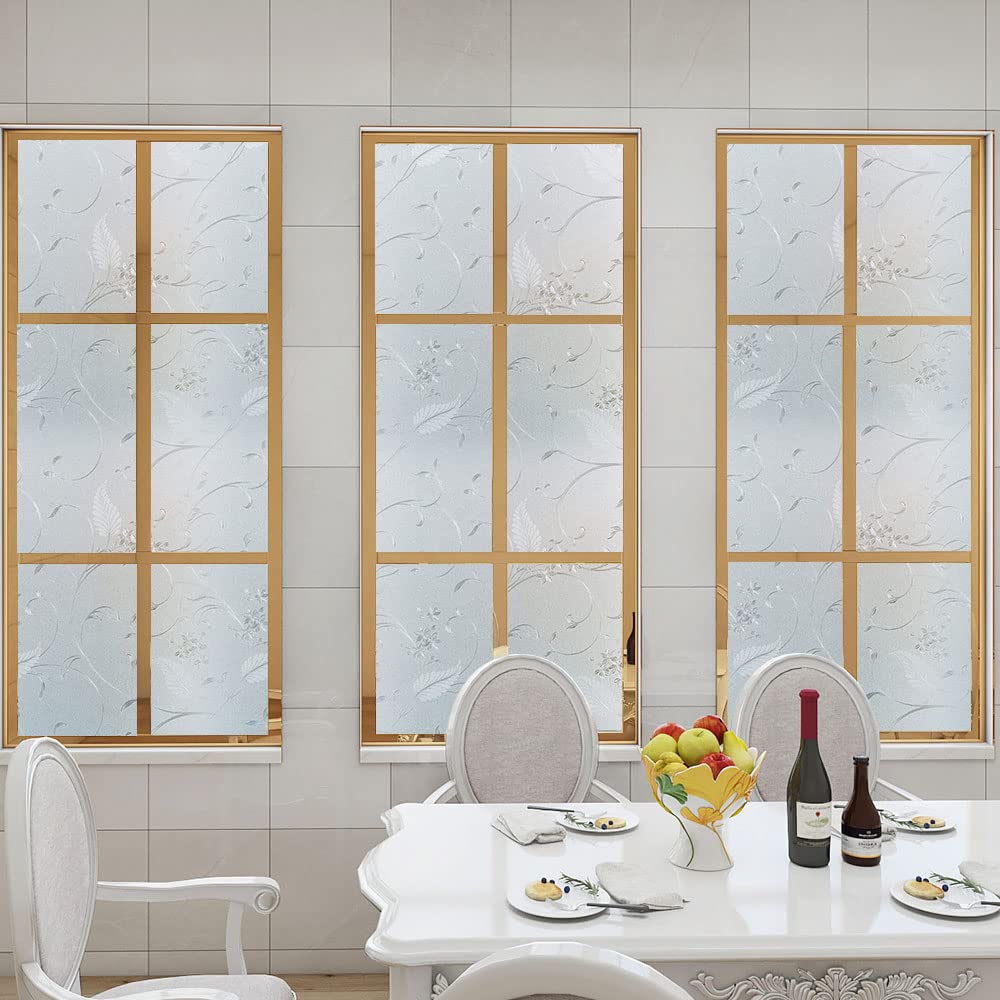 Frosted Privacy Glass Window Film, Vinyl Decorative Window Decals, Static Clings No-Glue Removable Window Film for Home Bathroom Living Room (35.4 x 78.7 inch)