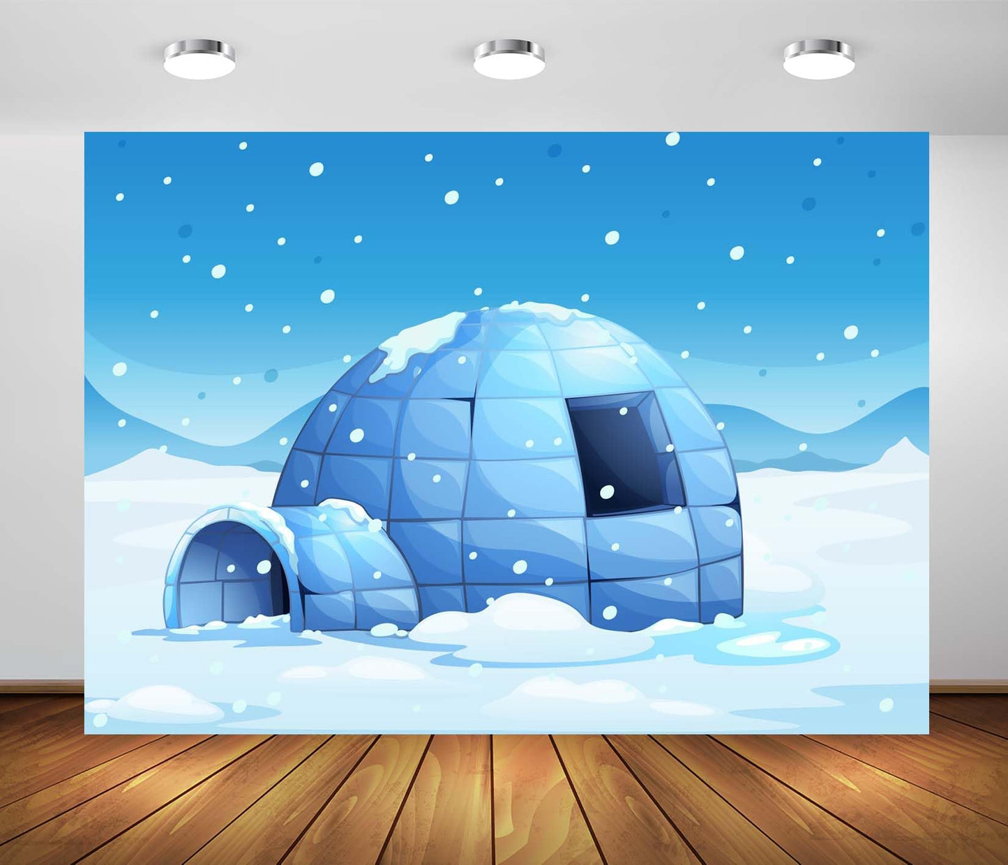 Loccor 5x3ft Fabric Cartoon Ice Igloo Backdrop Polar ICY Igloo Snowflakes White Winter Snowing Scene Background Winter Igloo Party Decorations Christmas Decor Photo Studio Props