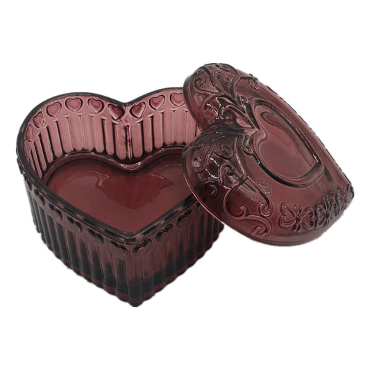 WHSLILR Glass Jewelry Box Heart Shape Cute Box for Storage Ring Earring Trinket Vintage Jewelry Organizer Decorative Gift for Women Girls-GRB003-Red