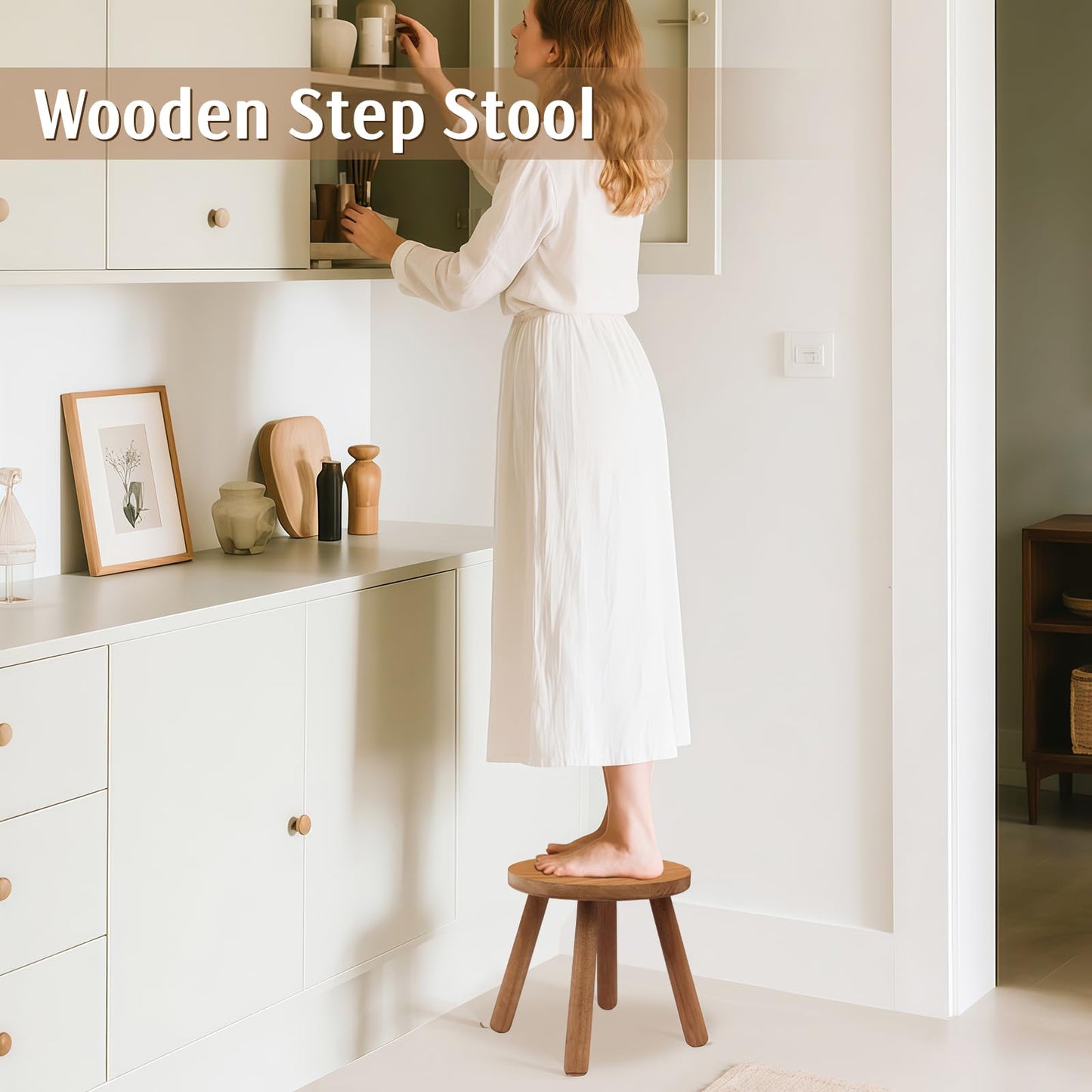 lhmooquan Round Solid Wooden Step Stool,Plant Stool Indoor,11.8” Height, Plant Stand for Kitchen, Bedroom, Bathroom, Livingroom (Walnut, 11.8inch)