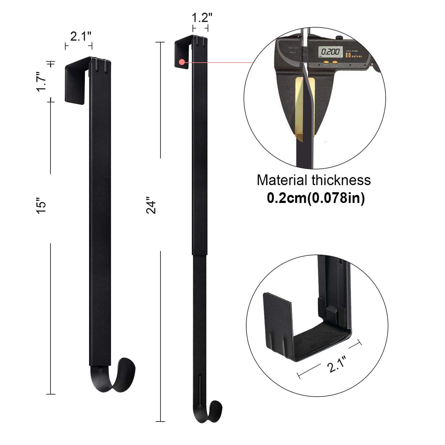 Myfolrena Wreath Hanger Adjustable Door Hanger Wreath Hanger for Front Door 15 to 24inch,Wreath Hook, Hold Up 20lb (Black,1 Pack)