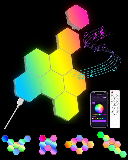 Kangtaixin Hexagon LED Lights 8 Pack - RGB Wall Panels with Music Sync, Smart App & Remote Control, DIY Modular Hex Light for Gaming Room, Bedroom, Living Room, Wall Decor