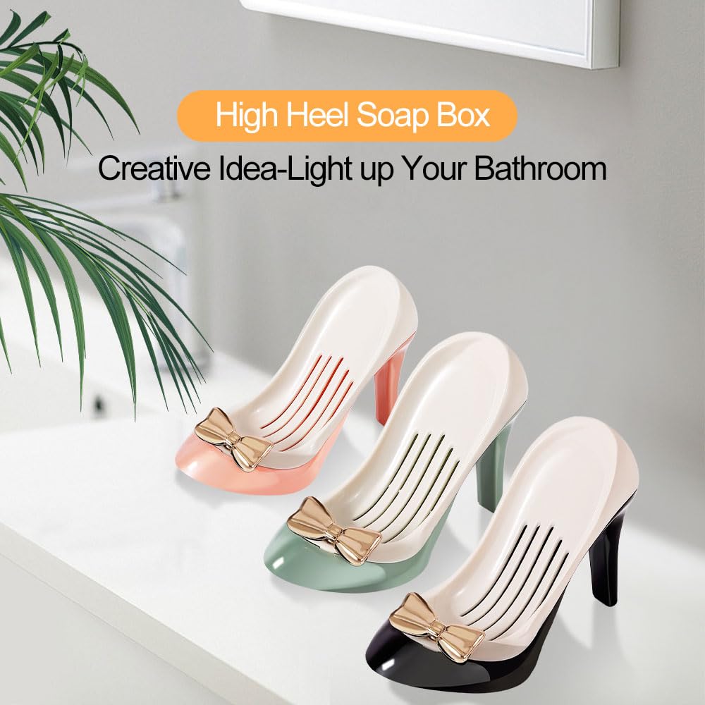 Cute High Heels Plastic Soap Holders, Shower Foam Soap Holder Dish for Bar Soap Rack, Sponge Holder for Kitchen, Sink Hand Soap Holder for Bathroom (Green)