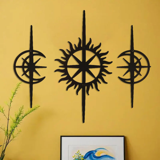 DUOOLN 3 Pcs Metal Wall Decor Art,Mid Century Modern Decor Cast Iron Star Sign, Retro Atomic Stars Sculpture,Elegance Accents Vintage Celestial Whimsigoth Hanging For Indoor Outdoor Home Office Room