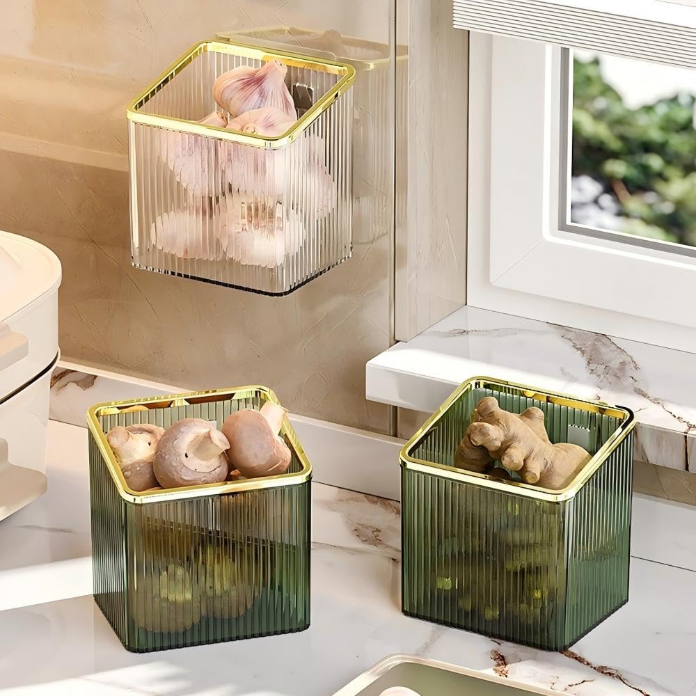Lumista Adhesive Wall Shelves No Drill Hanging Organizer - Plastic Floating Storage Bins for Kitchen,Bathroom,Office - Makeup and Home Goods Mountable Shelf (Green and Gold)